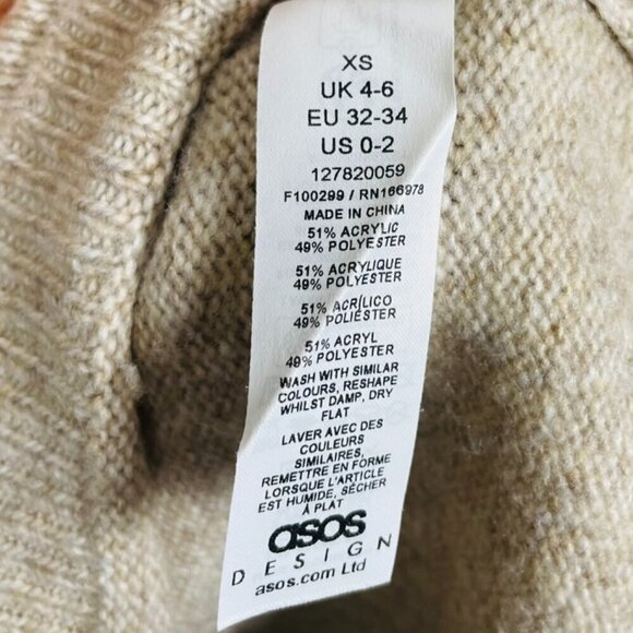 ASOS Oversized Tan Neutral Shawl Turtle Neck 1/4 Zip Knit Sweater | X-Small - Picture 9 of 10